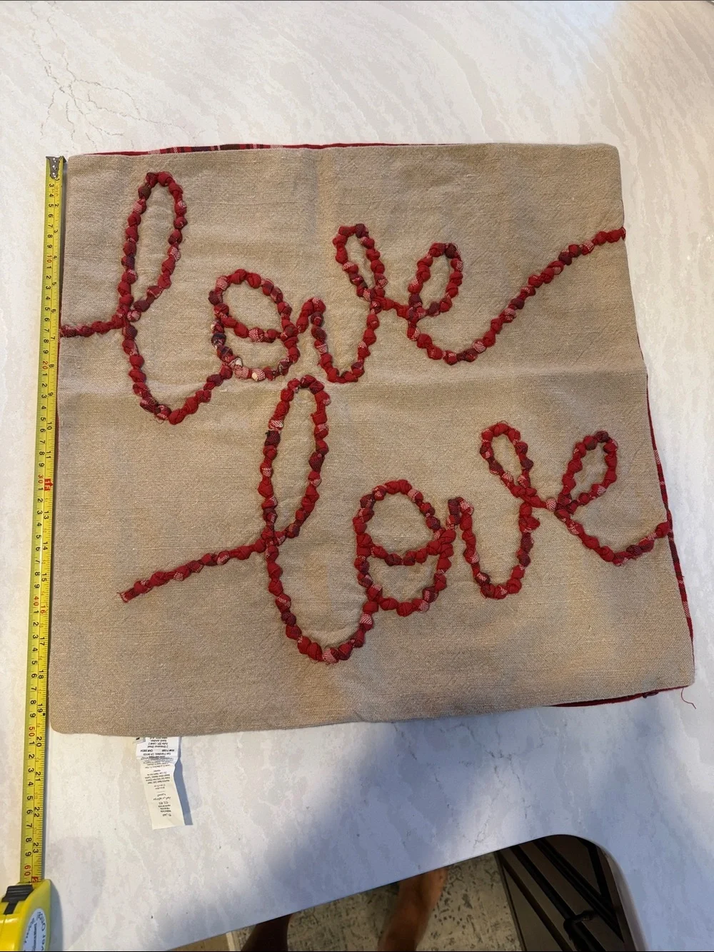 Pottery Barn Pillow Cover with Red Rope 'love' Script